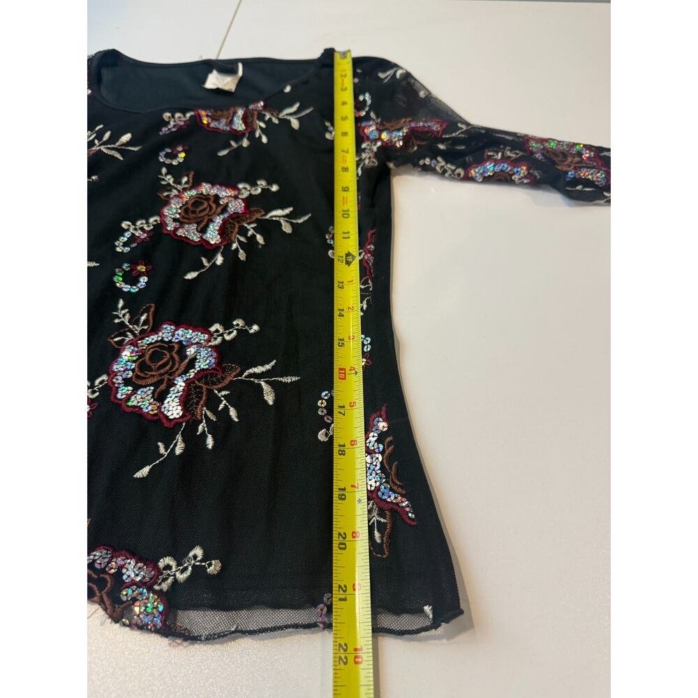 Y2K Wrapper Embroidered Sequin Mesh Top Sz L Black Fairy Grunge Whimsygoth - Picture 5 of 9